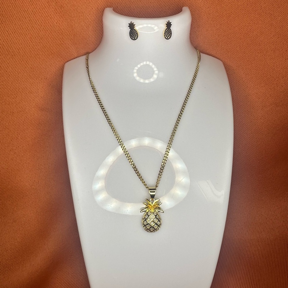 Stainless Steel Pineapple Necklace and Earring Set